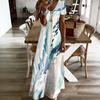 Women Plus Size V Neck Short Sleeve Printed Straight Maxi Dress