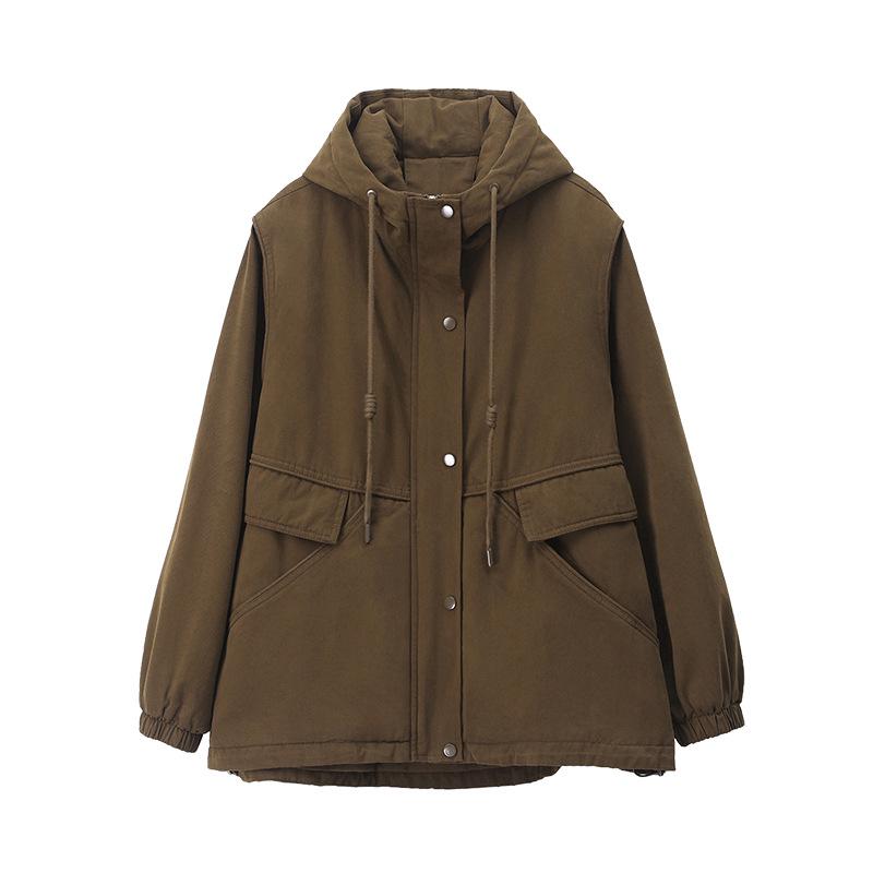 Women's 2024 Mid-Length Hooded Cotton Parka - Fleece-Lined, Solid Color, Casual Loose Fit, Winter Coat