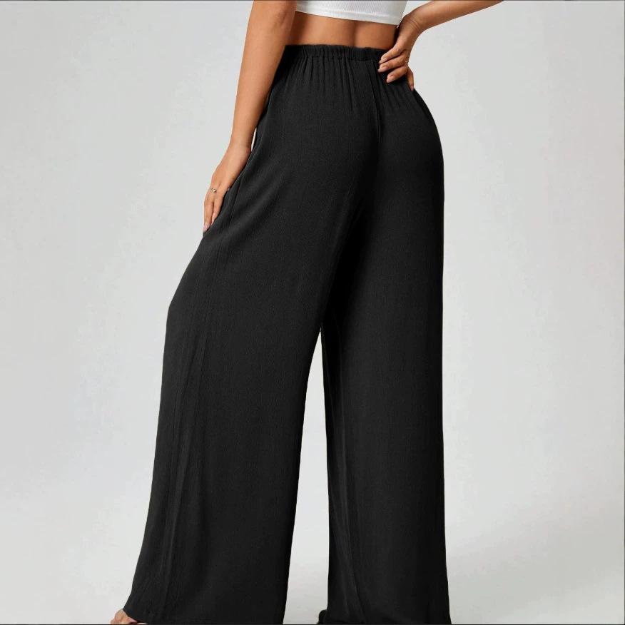 Summer eBay European and American women's clothing loose elastic waist drawstring trousers wide leg trousers ice silk trousers