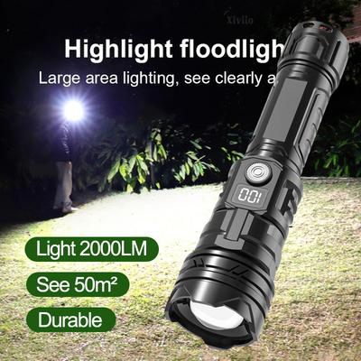 High Power LED Flashlight with Telescopic Zoom, Fast USB Charging - Adjustable Focus, Built-in Battery, for Outdoor Adventures,Emergency, Camping