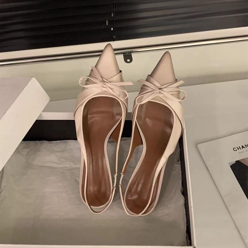 2025 Comfort Shoes for Women Sandals Stiletto Heels Bow Tie Summer New Female Purple Large Size New Low Heels Pointed Toe Shoes