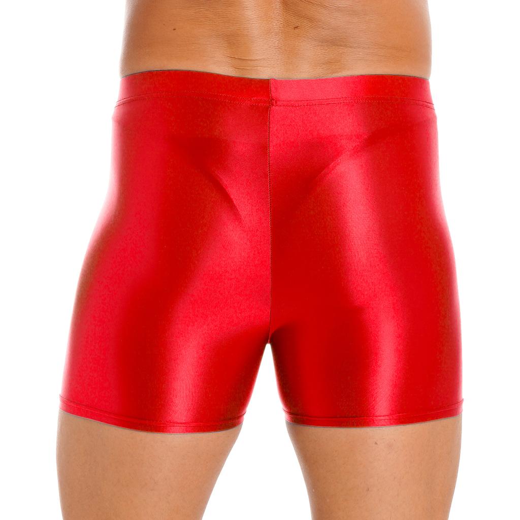 Men Glossy Mid Waist Shorts Elastic Waistband Short Leggings for Yoga Swimwear Sportswear Sleepwear