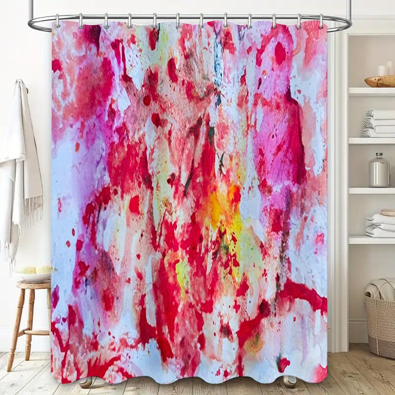 100% Waterproof Shower Curtain with Modern Red White Yellow Splashes Print for Bathroom Decor Size 69x70 (W X L)