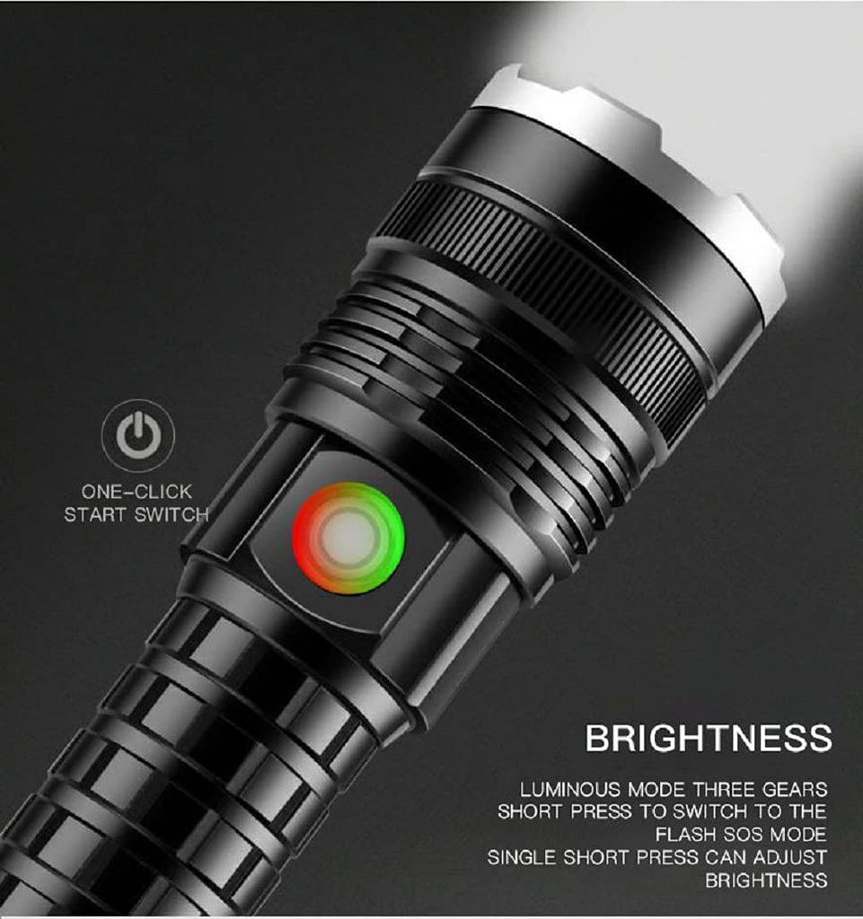 Powerful 5000 Lumens XHP70 LED USB Waterproof and Zoomable Torch Light for Outdoor Emergency Use Flashlight, Rechargeable, Camping,