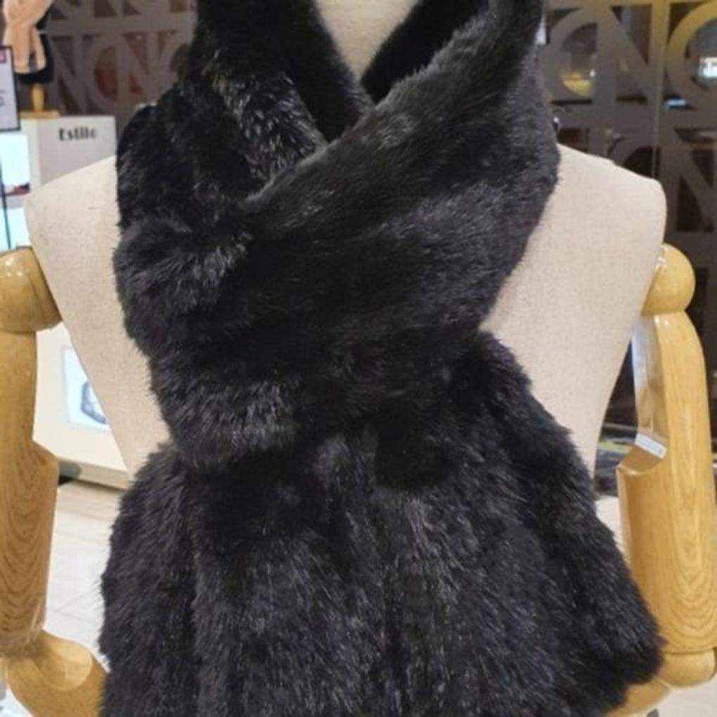 Shirring Full Skin Mink Muffler Black E20F1FF102