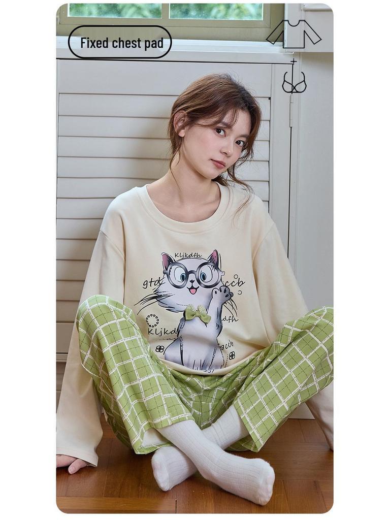 Women's Cotton Striped Two-Piece Long-Sleeve Lounge Set
