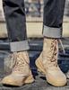 Summer Men's Breathable Combat Boots, High-Top Tactical Desert Boots with Side Zipper, Women's Outdoor Boots, One-Piece Design.