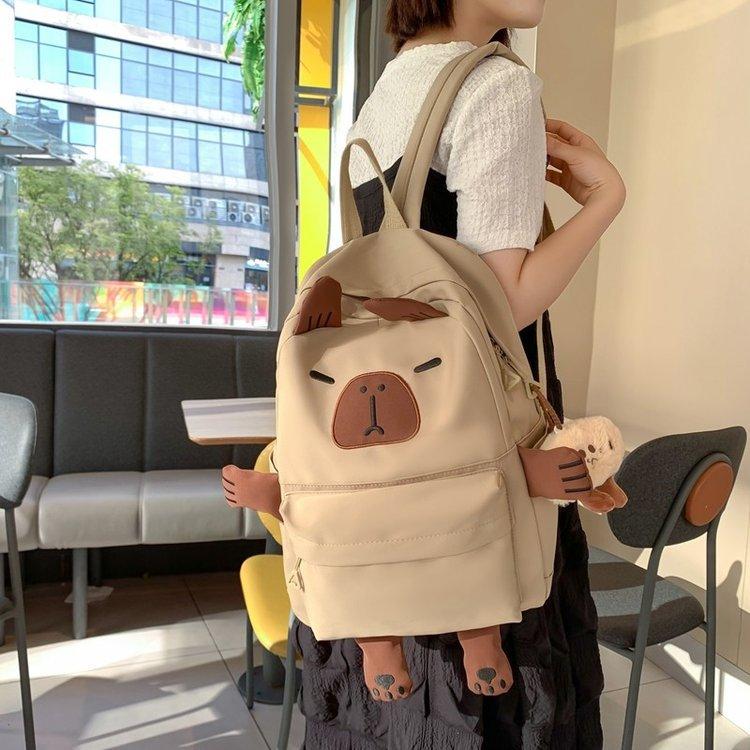 Schoolbag Kapibara school bag large capacity girl junior high school primary school students funny backpack capybara cute cartoon backpack