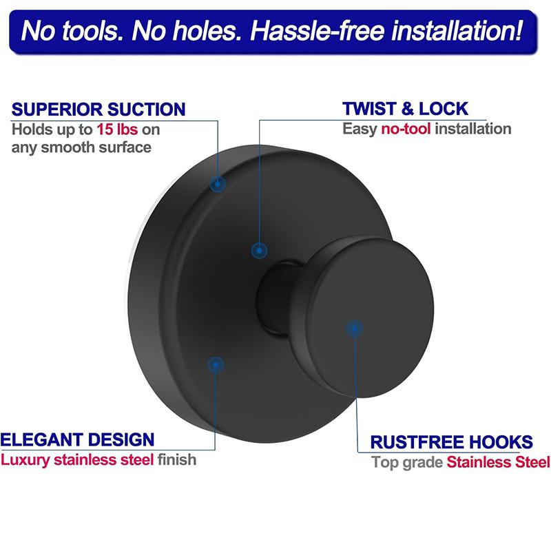 Vacuum Suction Cup Hooks No-drill Stainless Steel Bath Sucker Hook Hanger Glass Kitchen Bathroom Wall Hooks for Towel Handbag