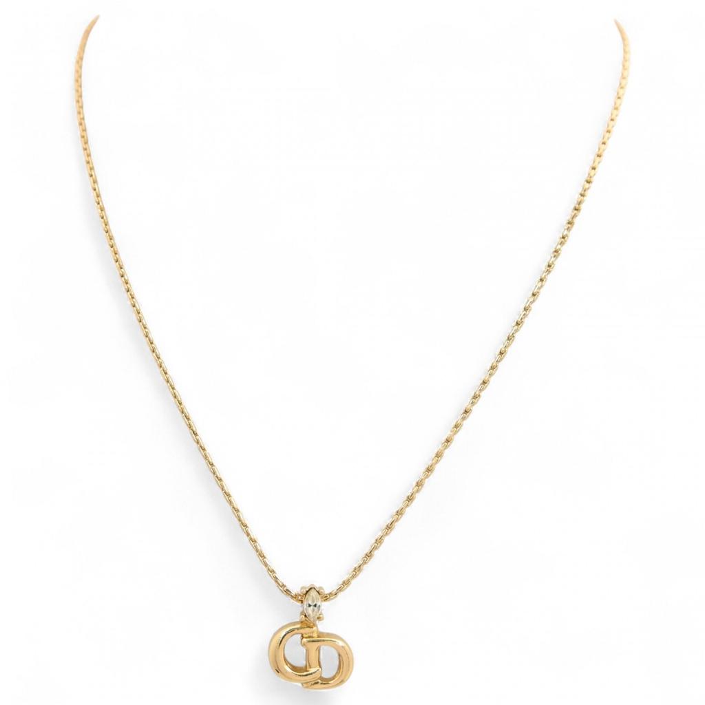 Auth DIOR CD Logo Rhinestone Necklace Di0308cc