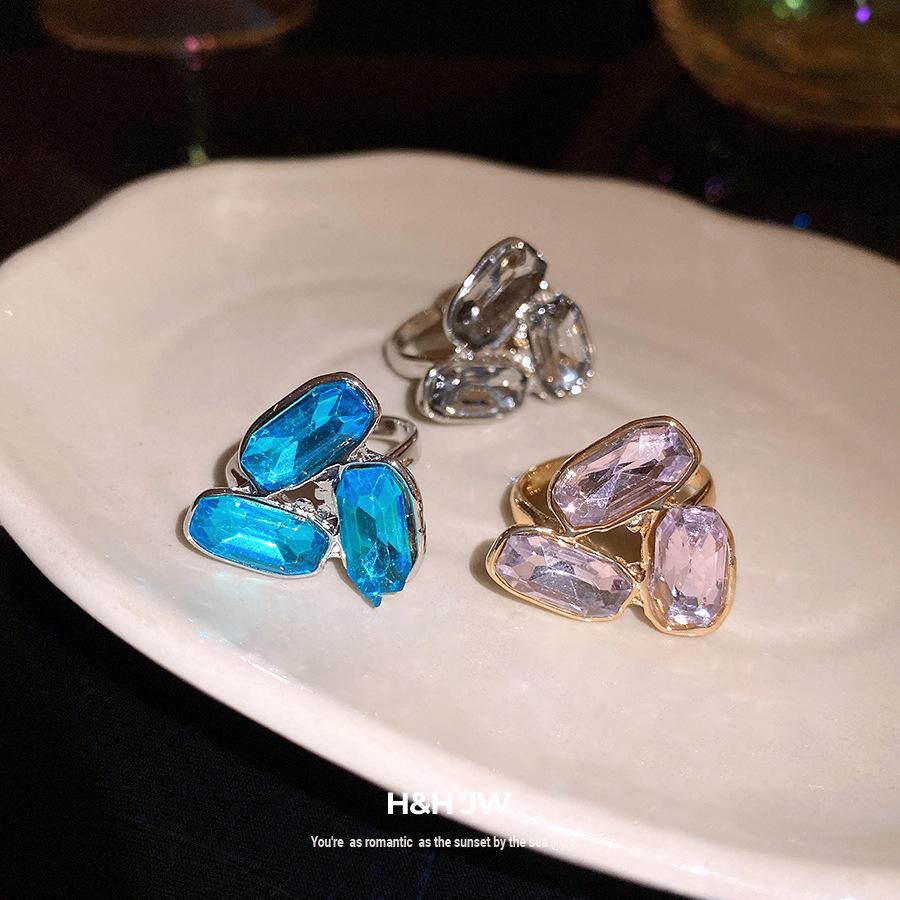 Rhinestone Oval Open Ring Stylish Index Finger Rings Luxury Hand Jewelry for Women