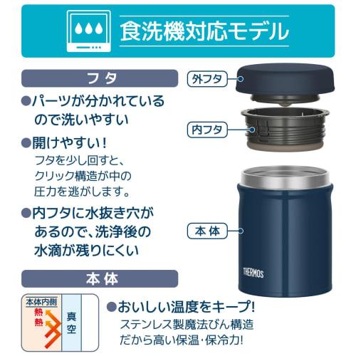 Dishwasher-Safe Model: Thermos Vacuum Insulated Soup Jar, 500ml, Navy Blue, All Parts Dishwasher Safe, Keeps Food Hot or Cold, Easy to Clean, Round Mo
