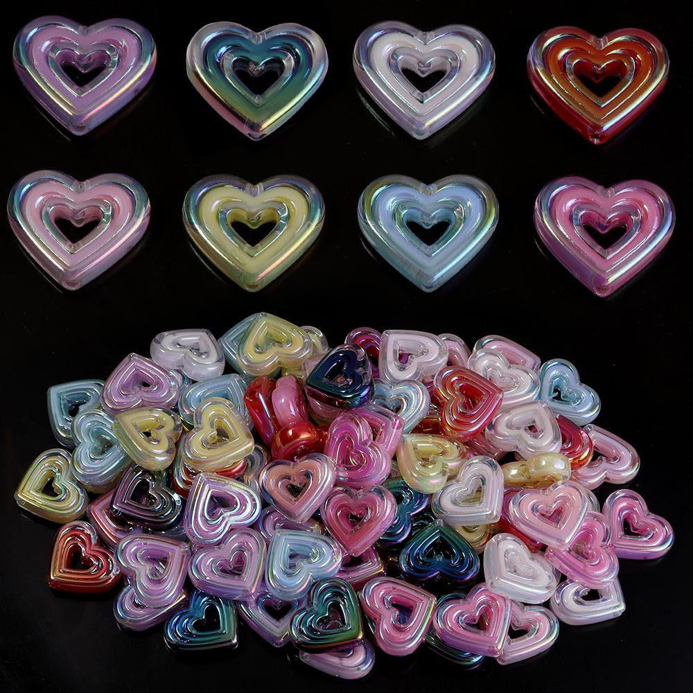 10pcs Colored Heart Shaped Beads Acrylic Hollow Beads Spacer Bead For DIY Handmade Charms Bracelet Keychains Jewelry Accessories
