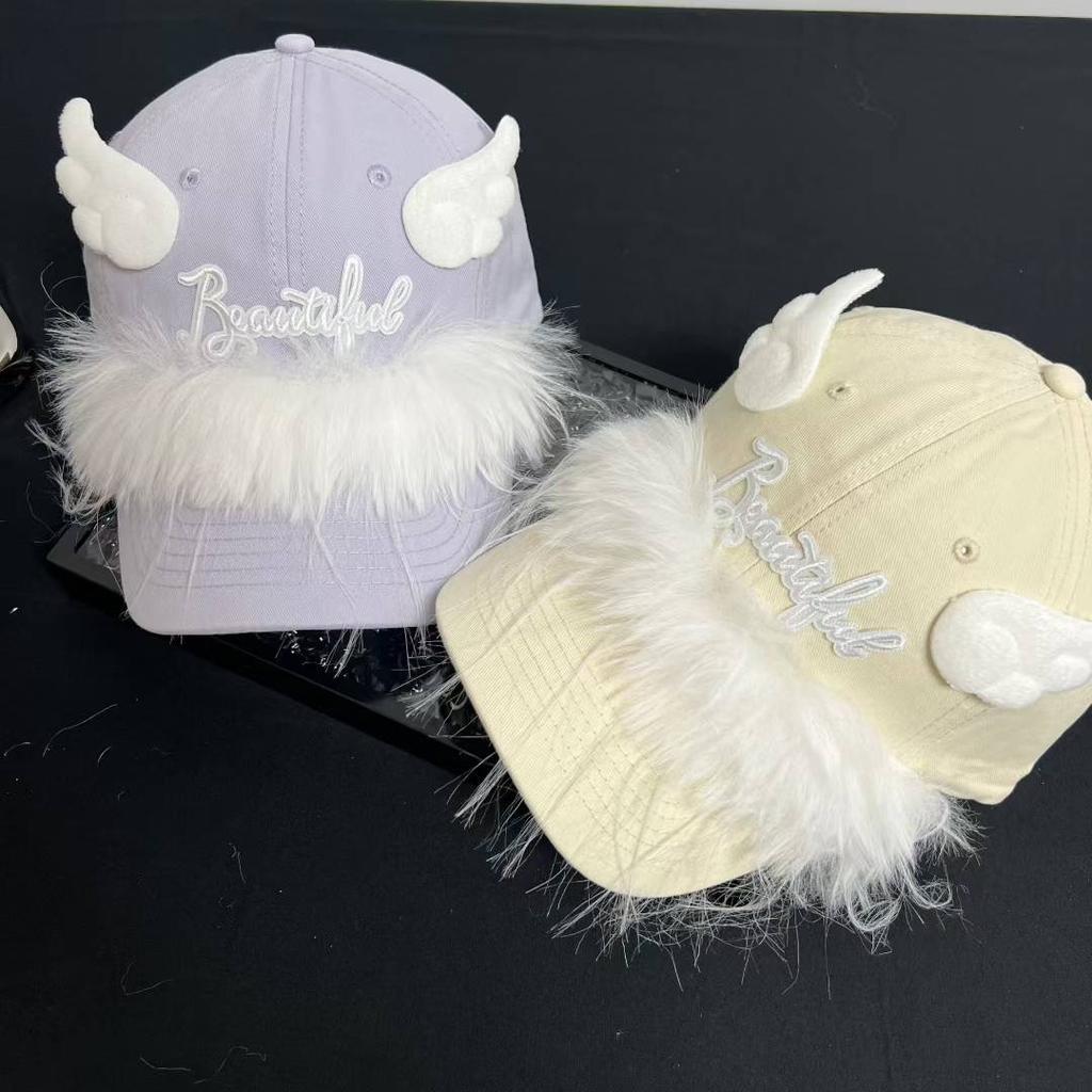Homemade Angel Wings Plush Embroidered Baseball Cap Personality Sweet and Cool Curved Brim Versatile Street Cap Girl Tide