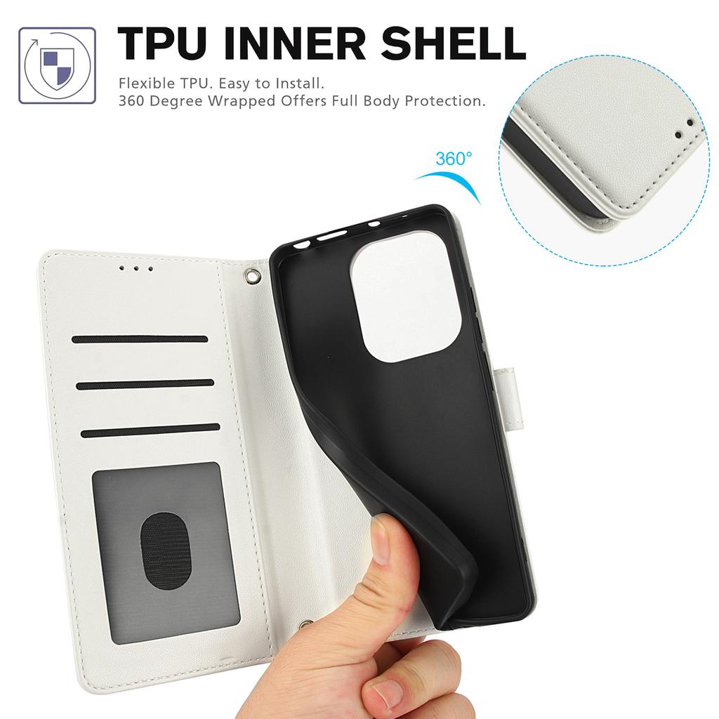 SY-003 For Xiaomi Poco M6 Pro 4G/Redmi Note 13 Pro 4G Case PU Leather Stand View Phone Wallet Cover with Hand Strap