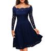 Elegant Women's Vintage Lace Boat Neck Formal Wedding Cocktail Evening Party Swing Dress