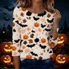 Women's Casual Halloween Print Round Neck Three Quarter Sleeve T Shirt Top Lightweight Comfortable Fit for Seasonal Wear
