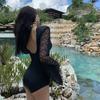One-piece Swimsuit Female Conservative Slimming Sexy Deep V Small Chest Lace Long-sleeved Triangle Resort Hot Swimming Suit