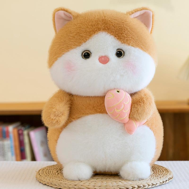 New Cartoon Cat Plush Toy Loves to Eat Fish Kitten Children's Birthday Gift Living Room Decoration