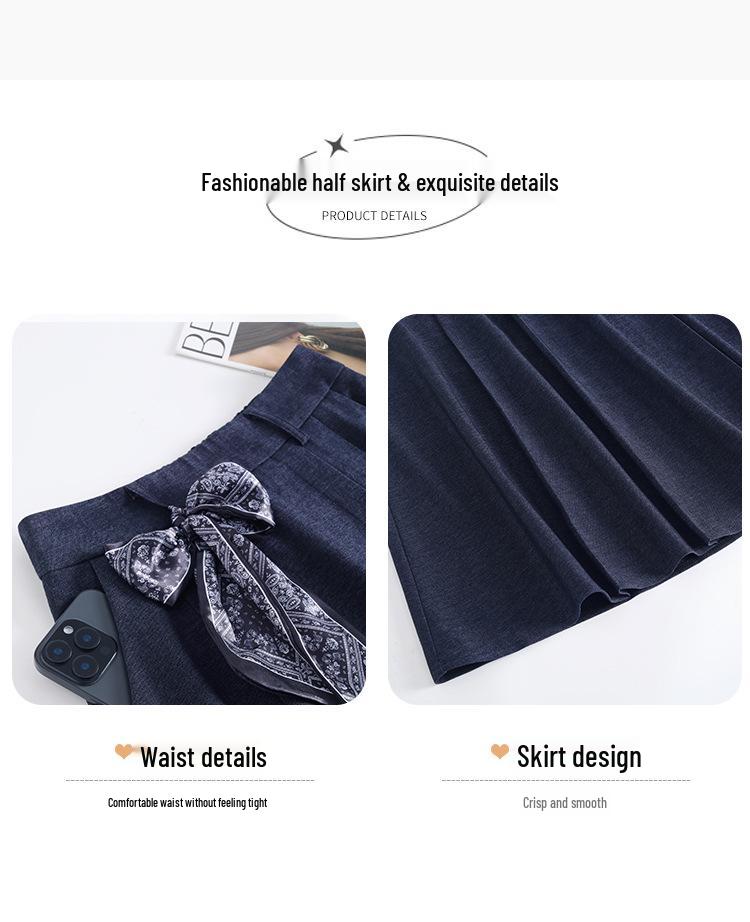 Autumn Silk Scarf Bow A-Line Pleated Skirt for Women