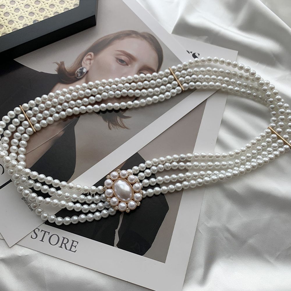 Elastic For Girls Metal Buckle Crystal Faux Pearl Dress Decoration Women Waistband Korean Belt