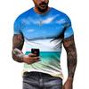 Sommersollys Havbølge Sand Casual Stil grafiske t-skjorter Mote Nye Menn Fritid Trykket Rund Hals Kortermet T-skjorter Topper