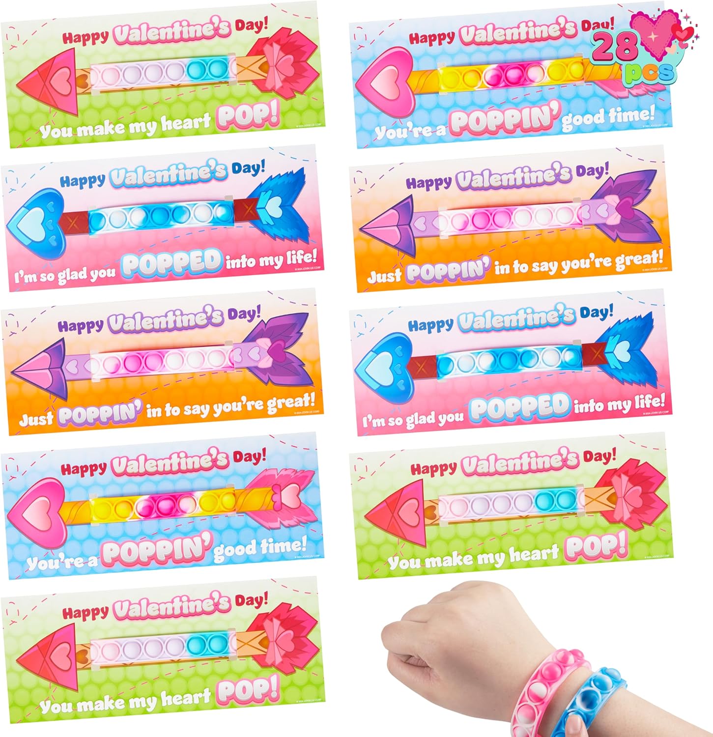

JOYFY 28 Packs Cards with Pop Fidget Bracelet Pop Bubble Fidget Toy Stress Relief Finger Press Toy for Kids Party Favors