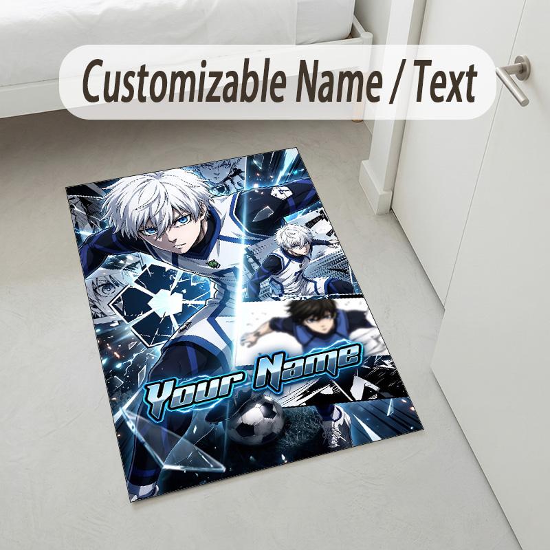 Personalized Crystal Velvet Carpet,Blue Lock Custom Printed Name, Plush Area Rug For Home Indoor Decor