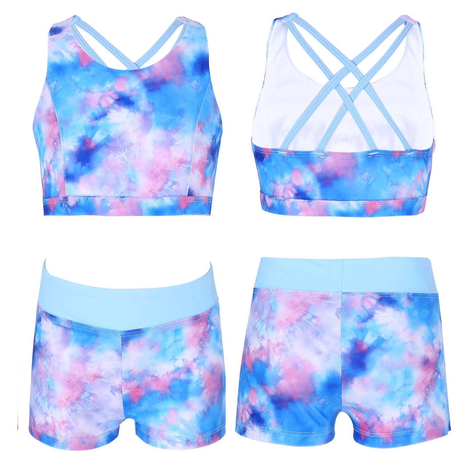 Yeahdor Tweedelig badpak voor meisjes, mouwloos, gekruist bedrukte top met boyshorts aan de onderkant 13-14 Years