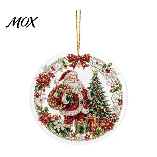 Acrylic Santa Decorations Christmas Hanging Ornament, 2D Flat Double Side Printed Festive Wall Snowman Pendant for Tree Window, Holiday Decor Office