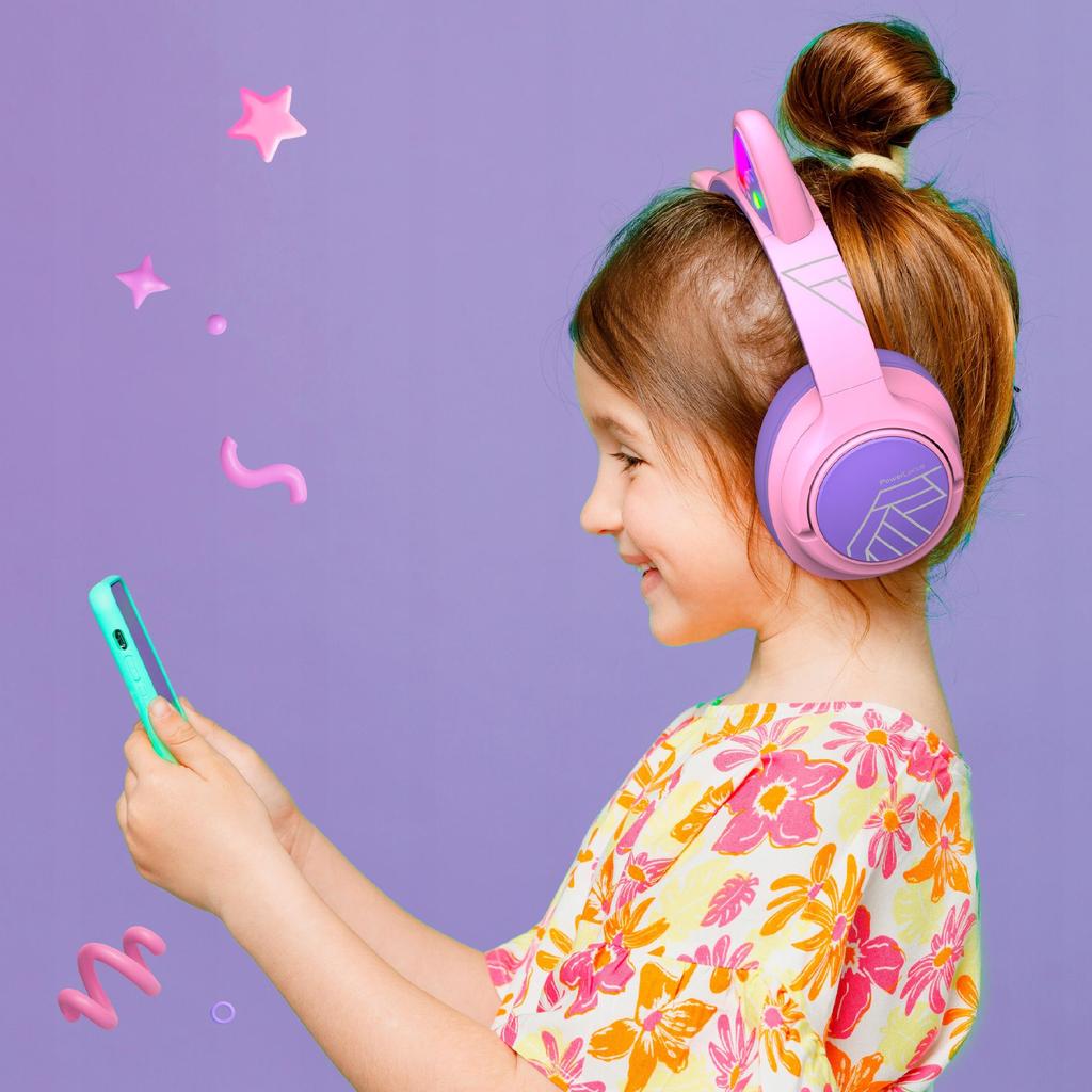PowerLocus Bobo CAT Wireless LED AUX Headphones for Kids