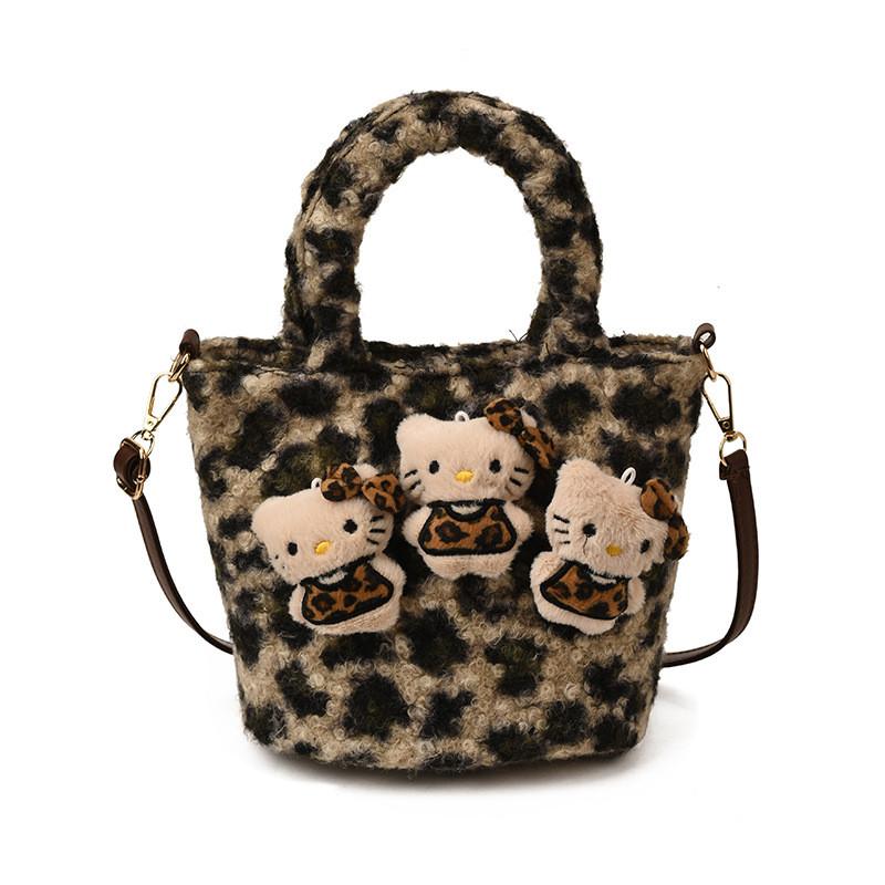 Dámská nylonová taška přes rameno Hello Kitty s leopardím vzorem a designem kreslené kočky pro každodenní použití