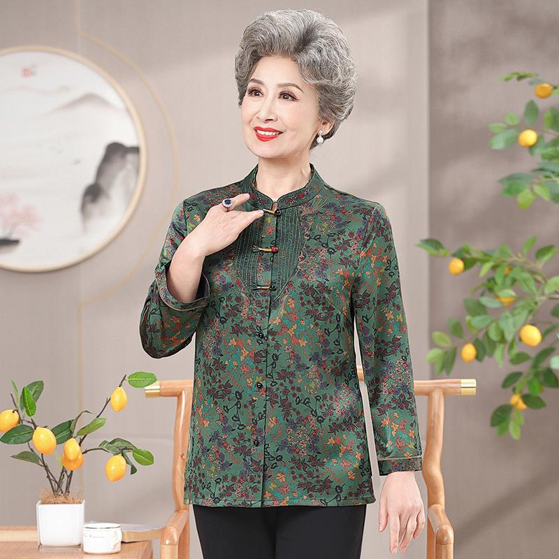 Real Silk Long-Sleeved Shirt for Elderly Women - Spring/Summer 2026