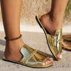 2025 Plus Size Women’s Crocodile Pattern Chain Outdoor Flat Slippers for Summer