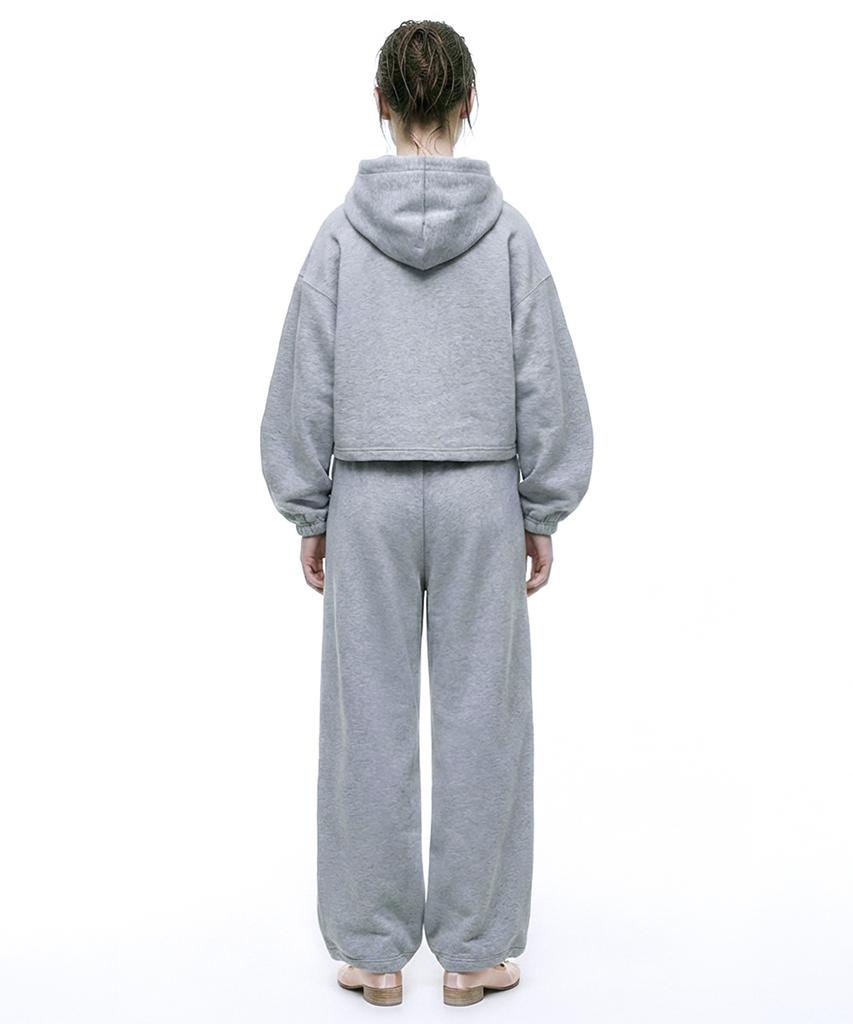 [Set] String Oversized Crop Hoodie + Single-Pleat Wide Pants - Melange