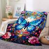 1pc Butterfly StainedGlass Lightweight Flannel Blanket, Comfortable and Warm Blanket, for Office and Camping Sofa Bed, Livingroom171