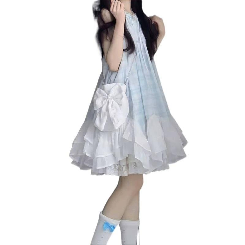 Summer Sweet Gentle Sleeveless Spliced Dress Loose Fit Slimming Irregular Hem Elegant Fairy Women Dress