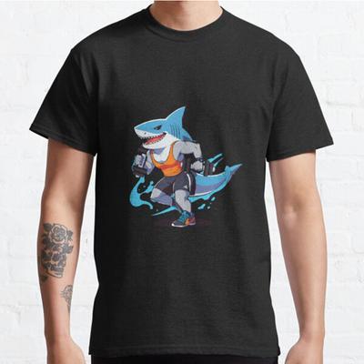 Men Fashion Casual Short Sleeves Fit Shark Tees Tops Aesthetic Vintage Oversized T-shirts
