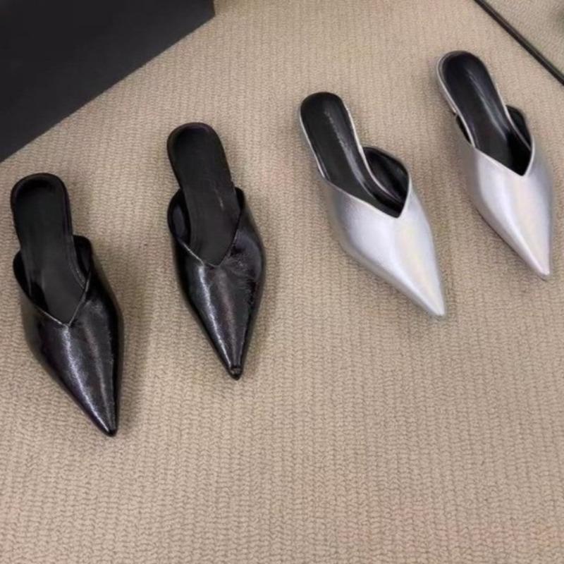 Fashion New Spring and Autumn Temperament Slip-on Kitten Heel Shoes Women's Pointed Toe Shallow Mouth Non-slip Wear-resistant Flip-flops