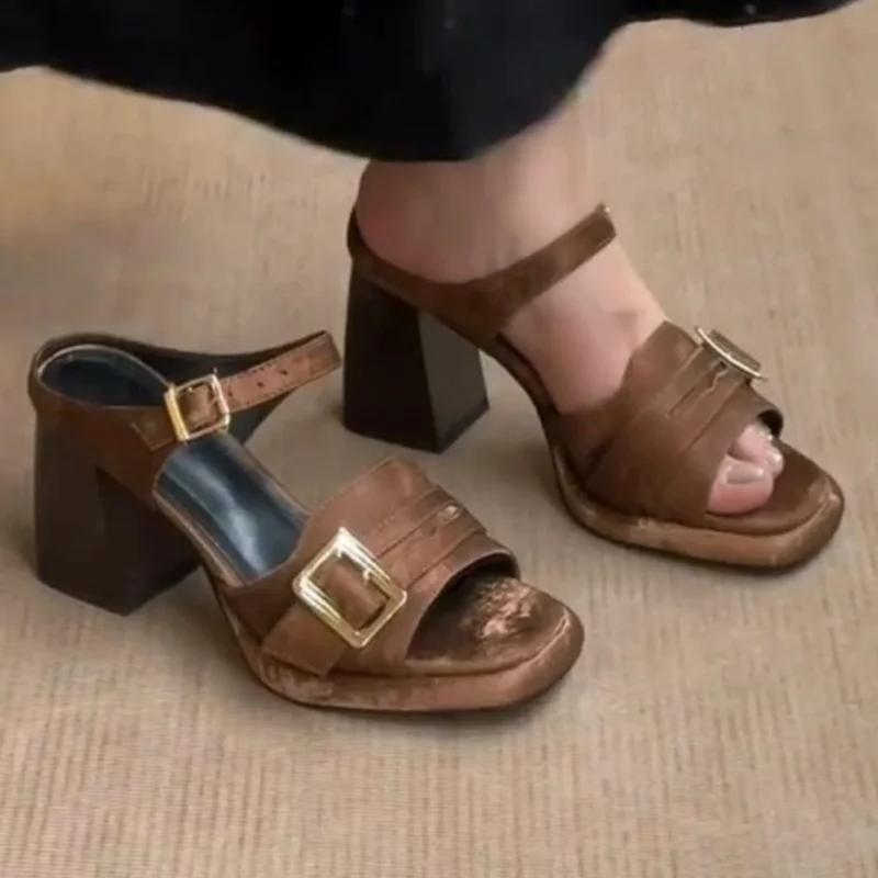 Fashion Summer Woman Slippers High Heels Elegant Shoes Dress Fashion Pumps Chunky Woman Sandals 2025 New Trend Walking Mujer Flip Flops