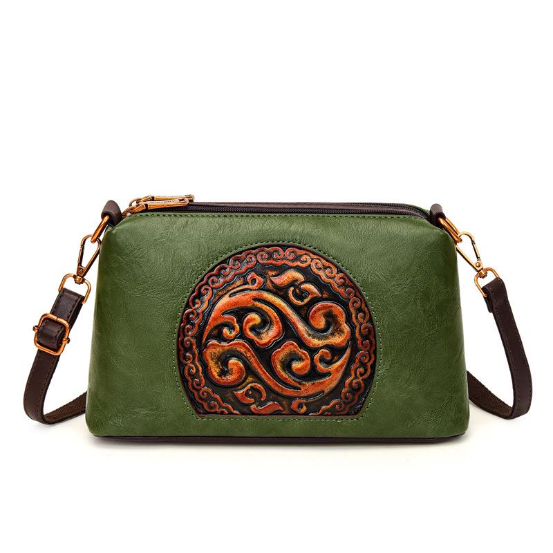2025 Retro Ethnic Style Women's Genuine Leather Crossbody Bag for Middle-Aged Women