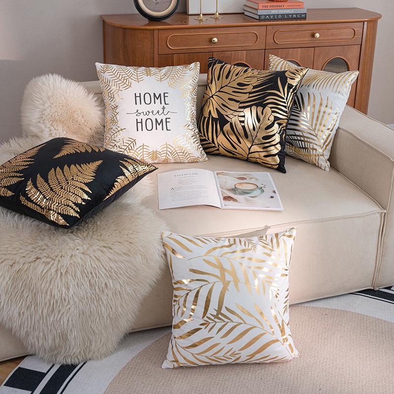 New Hot Stamping Pillow Cover Gold Leaf Letter Print Pillow Cover Short Plush Living Room Bedroom Cushion Cover