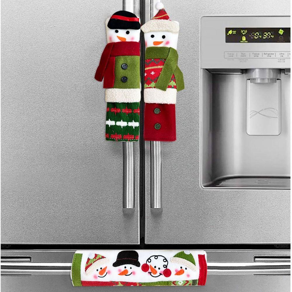 3Pcs/set Christmas Snowman Refrigerator Door Handle Covers Christmas Decorations Holiday Decor