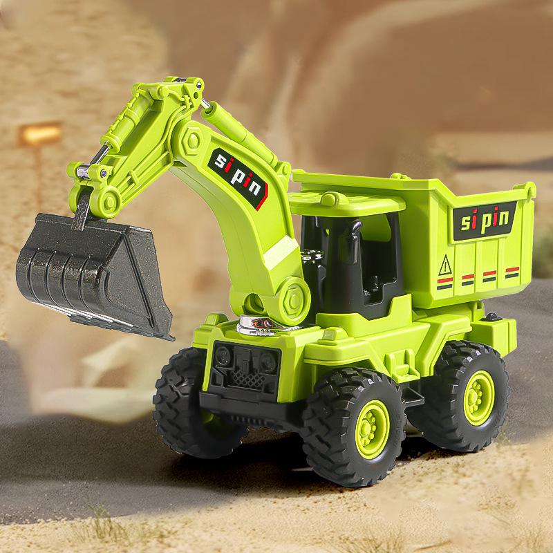 Eylemsizlik Mühendislik Aracı için Damperli Kova ve Forklift Durdurma Arabası Modeli ile Çocuk İtmeli Ekskavatör Oyuncağı.
