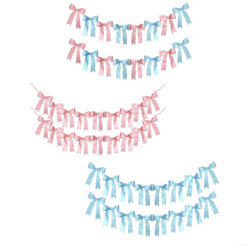 Set of 2 Pre Strung Cloth Bowknot Banners Party Garlands for Staircase Doorway and Party Background Decoration