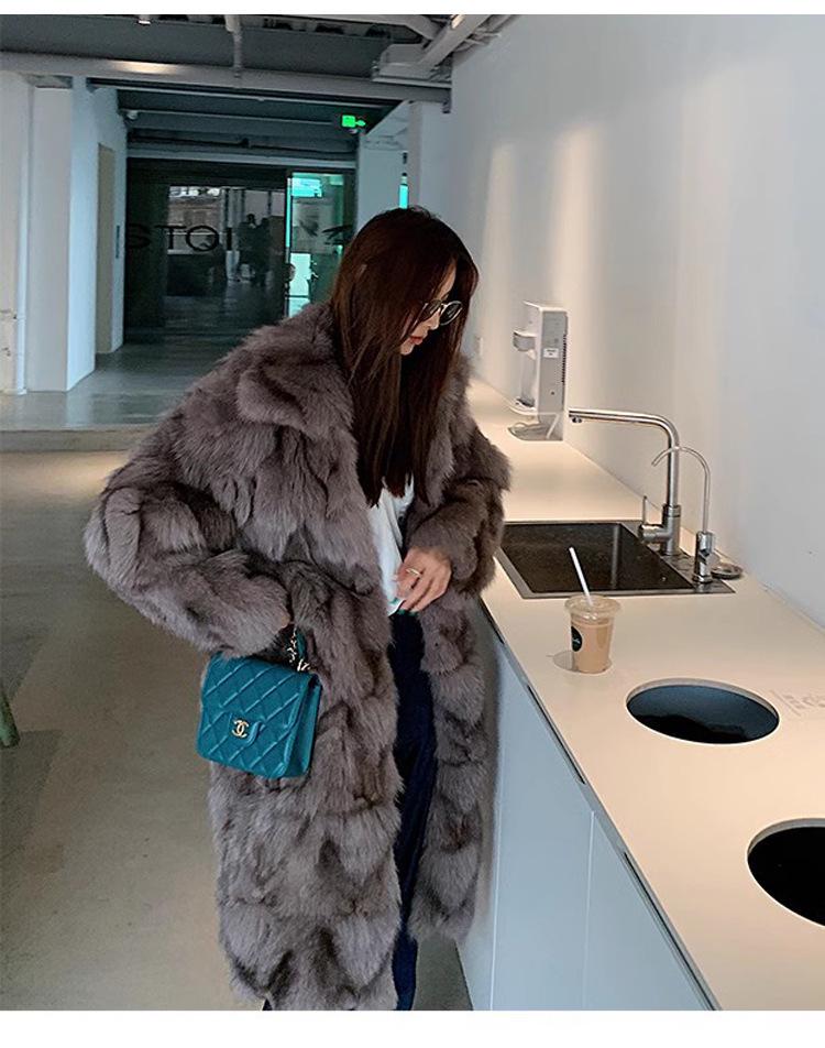 Women's Long Faux Fox Fur Coat - Versatile, Loose, Over-the-Knee, Warm Winter Style