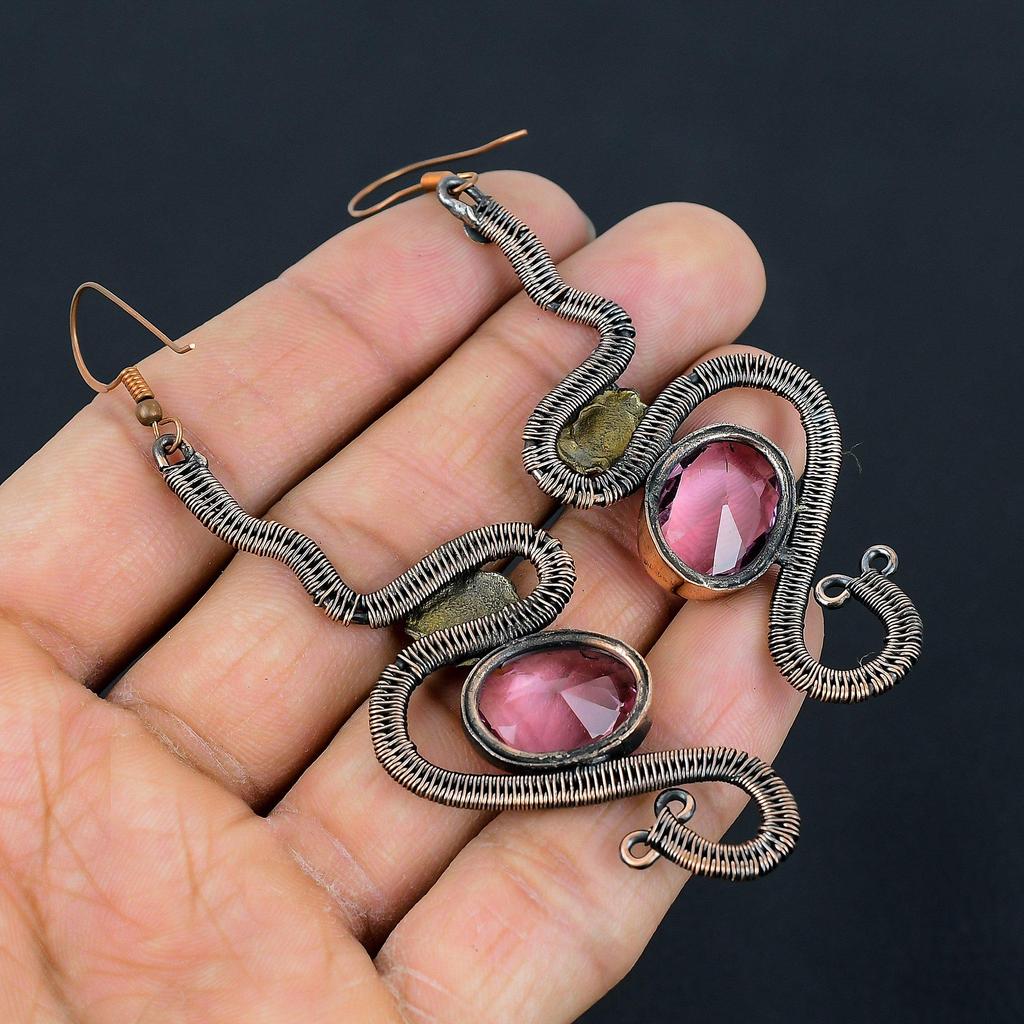 Pink Kunzite Earrings, 999 Copper Wire Wrapped. Jewelry, Gift For Women Handmade Earrings Gemstone Jewelry