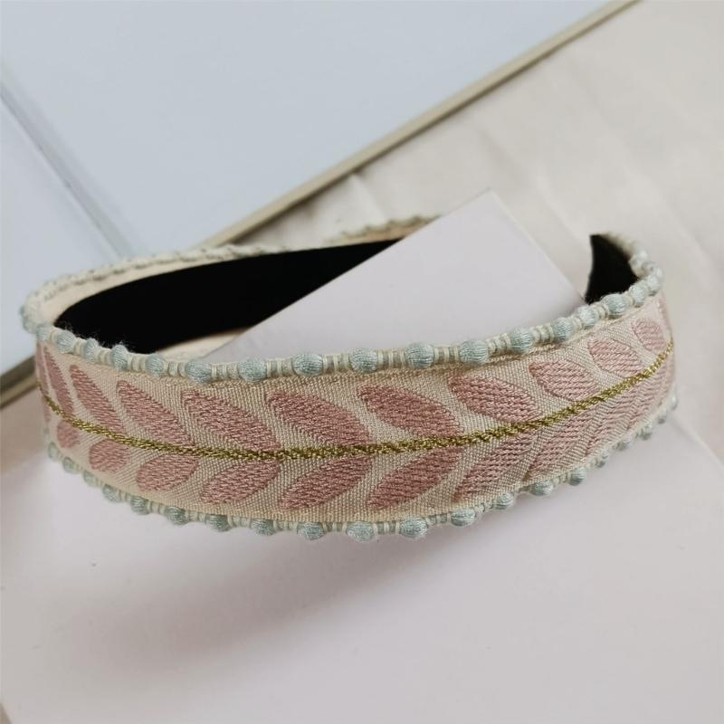 Wide Knotted Hairband With Leaf Embroidery Design Headbands Soft Fabric Hair Decoration Fashion Headwear For Women Girls