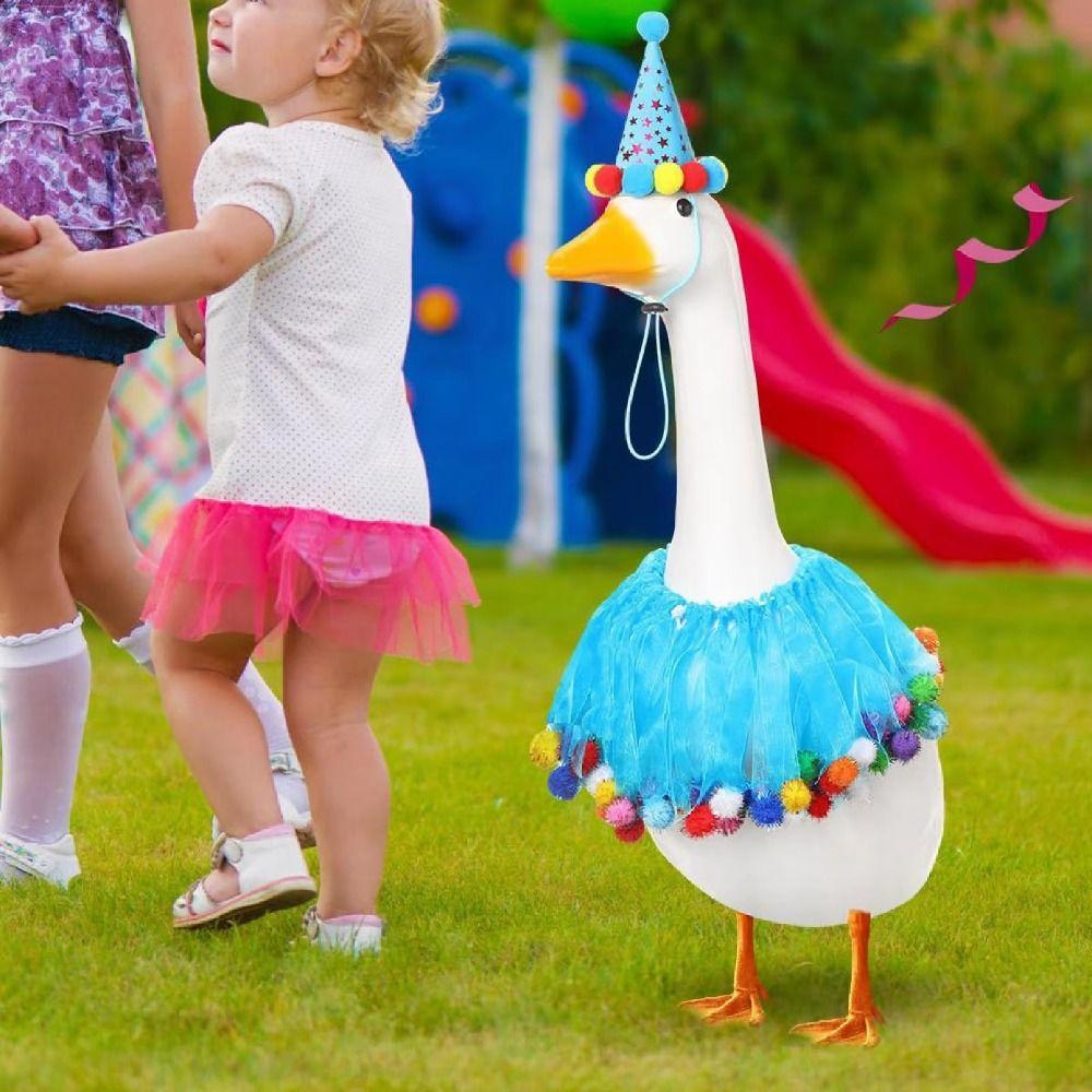 2Pcs/Set Hat and Tutu Collar Lawn Goose Clothes Colorful Pom-Pom Goose Clothes Farmhouse Style