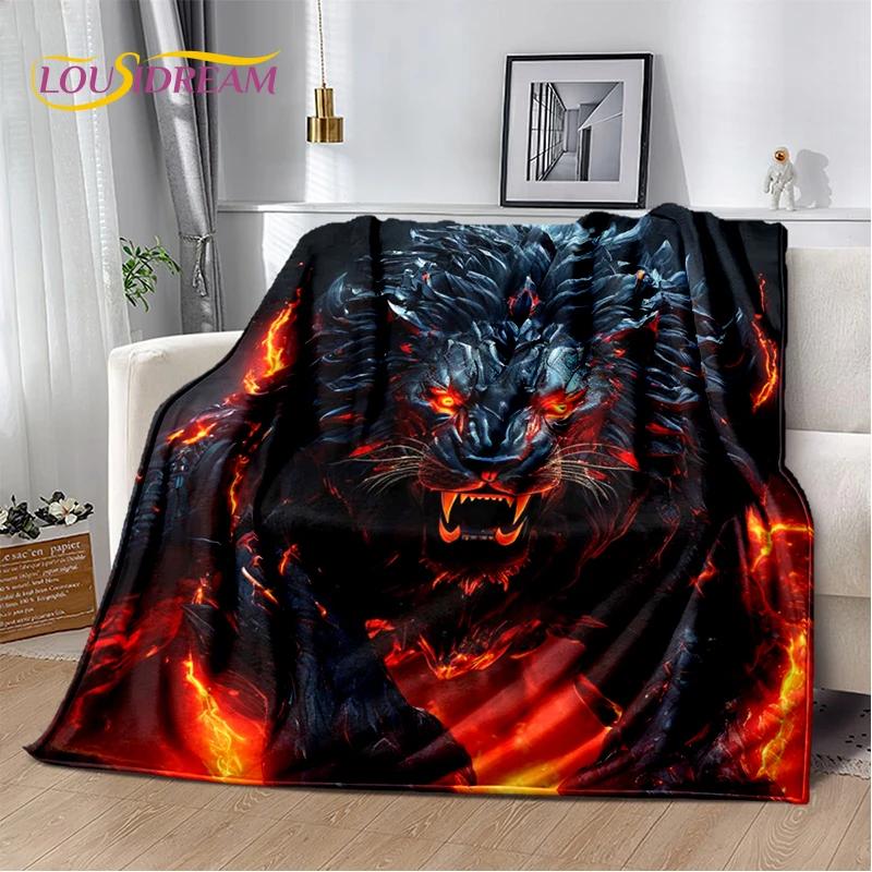 Wilde Tiger-Löwe-Leopard-Tier-Wildtier-Cartoon-Decke, weiche Überwurfdecke für Zuhause, Schlafzimmer, Bett, Sofa, Picknick, Büro